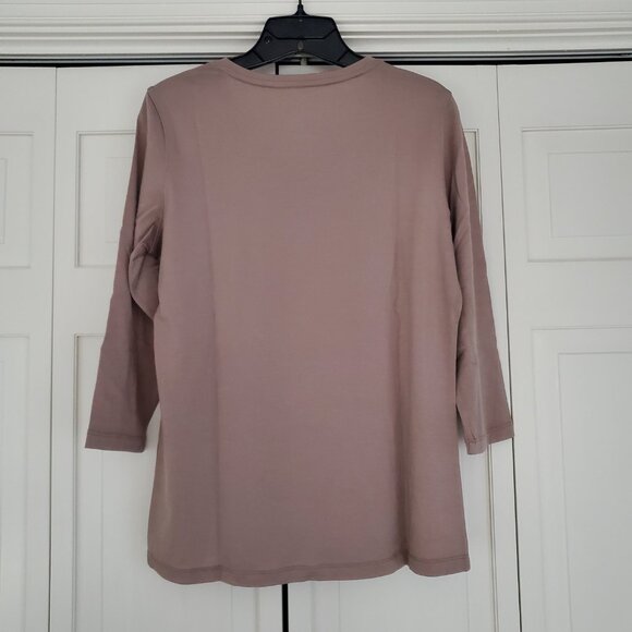 Woolx Elena V Neck 3/4 Sleeve Wool Blend Top Mocha Meringue Small - Picture 2 of 12